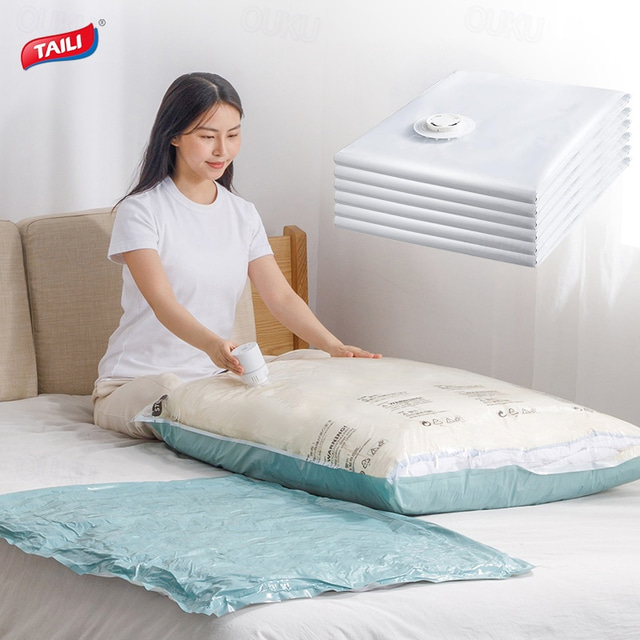  TAILI Vacuum Storage Bags, Vacuum Seal Bags for Clothing, Large Space Saver for Clothes, Pillows, Bedding, Sweater, Closet Organization, Manual or electric (without air pump)