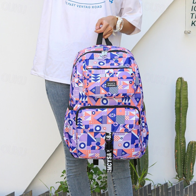  Unisex-Schulrucksack mit geometrischem Aufdruck – leichte, wasserdichte Büchertasche für Teenager, ideal für die Mittelschule, die Oberschule und den täglichen Weg