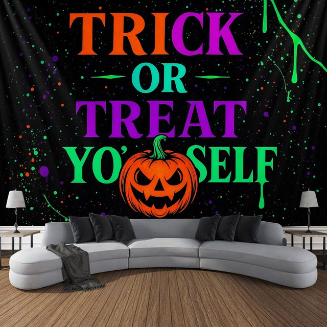  Halloween Blacklight Tapestry witch UV Reactive Glow in the Dark Forest Trippy Mountain Misty Graveyard Ghost Hanging Tapestry Wall Art Mural for Living Room Bedroom