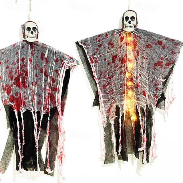  διακοσμήσεις για το Halloween, αιματοβαμμένο φωτεινό κρανίο, κρεμαστό φάντασμα, εξωτερικό κρεμαστό μενταγιόν φαντάσματος, στοιχειωμένο σπίτι, διάταξη σκηνής μυστικού δωματίου