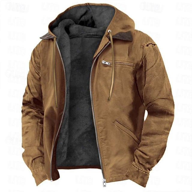  Men's Hoodie Full Zip Hoodie Sherpa Linend Army Green Blue Brown Gray Hooded Plain Pocket Sports & Outdoor Daily Holiday Vintage Streetwear Casual Fall & Winter Clothing Apparel Hoodies Sweatshirts 