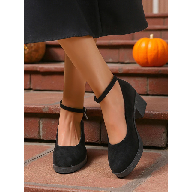  Women’s Black Ankle Strap Chunky Heel Shoes, Casual or Dressy for Work, Dinner and Everyday Use