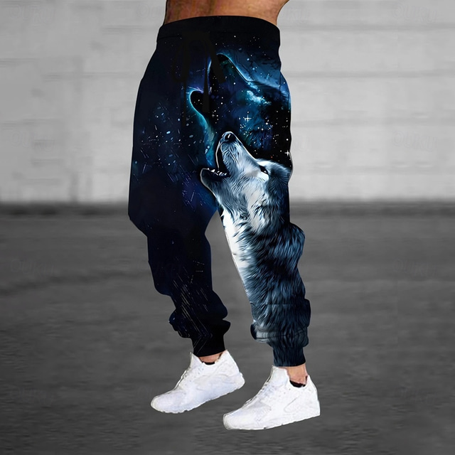  Men's Animal Wolf Halloween Costumes Sweatpants Joggers Trousers Mid Waist Drawstring Elastic Waist Dark Punk Gothic Style Jogging Streetwear Workout Athletic Sweatpants with Pockets Spring Fall 3D