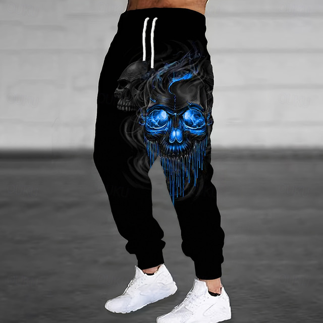  Men's Smoke Halloween Costumes Skulls Sweatpants Joggers Trousers Mid Waist Drawstring Elastic Waist Dark Gothic Style Jogging Streetwear Workout Athletic Sweatpants with Pockets Spring Fall 3D Print
