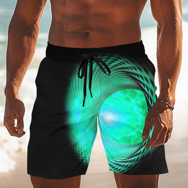  Herre Geometrisk Virvel Badeshorts Surfeshorts Medium Midje Fritid utendørs Feriereise Hverdag Sidelommer Mesh fôr Elastisk snøring i midjen Designer Klær