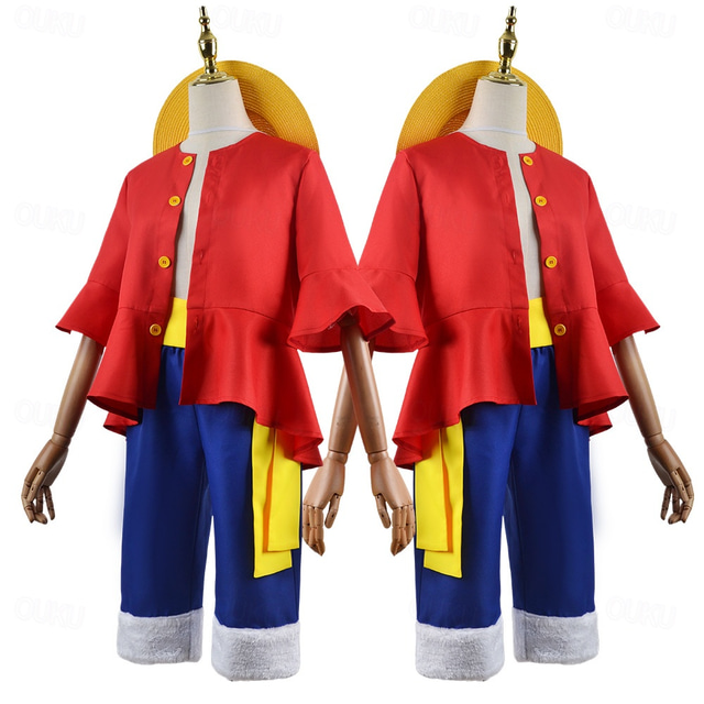  Ozeanabenteurer Sonnengott Ruffy Strohhutpirat Anime Hose Hut Outfits Cosplay-Anzüge Halloween Karneval Leistung Oberteil Hose Gürtel Für Herren Jungen Kinder Erwachsene