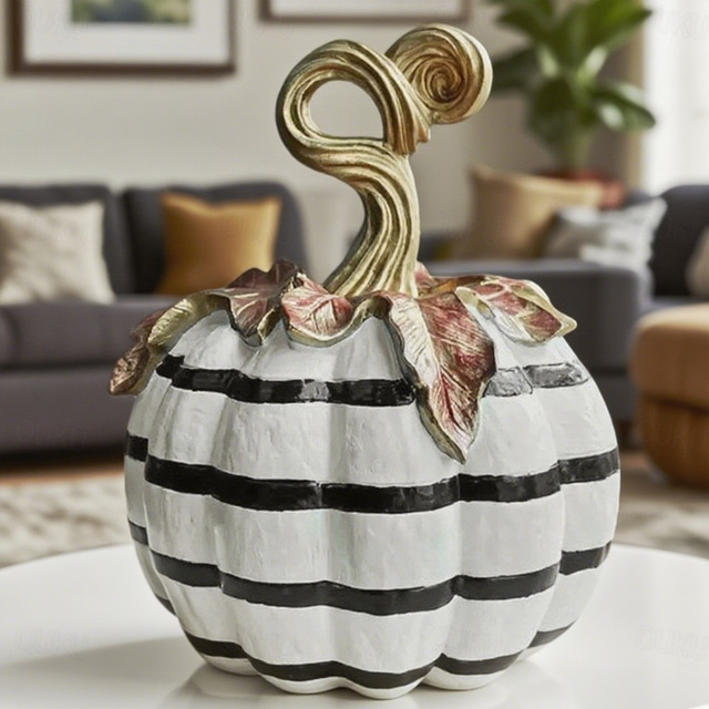  Charming Black & White Plaid Pumpkin Figurine - Resin Autumn Tabletop Decor, Perfect for Thanksgiving & Halloween, Versatile Indoor/Outdoor Home Centerpiece