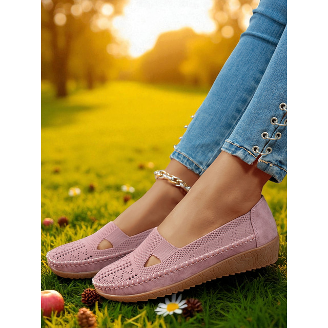  Women's Breathable Flyknit Cut-Out Loafers  – Lightweight Casual Slip-On Shoes for Gardening and Outdoor Activities