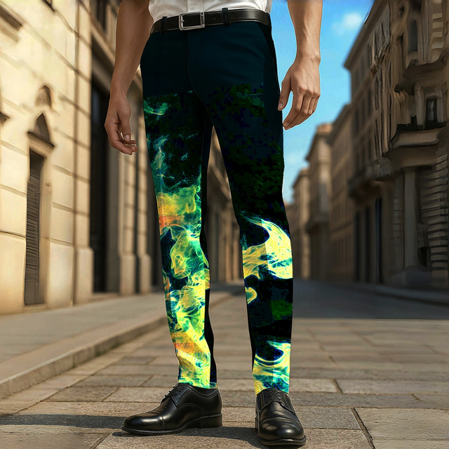 Men's 3D Print Flame Dress Pants Trousers Casual Pants Mid Waist Casual Outdoor Vacation Daily Summer Spring Fall 3D Print Orange Green