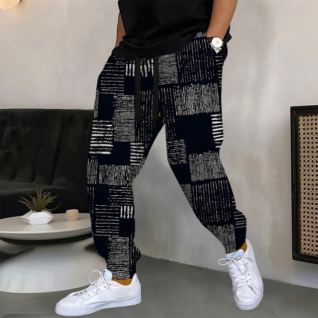 Men's Paisley Color Block Sweatpants Joggers Trousers Mid Waist Drawstring Elastic Waist Ethnic Casual Jogging Streetwear Workout Athletic Sweatpants with Pockets Spring Fall 3D Print Black 1 Black