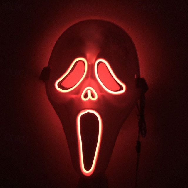  الرعب المرعب وجه الشبح قناع قناع LED تصرخ تتوهج في الظلام إضاءة LED وجه كامل للبالغين رجالي نسائي للجنسين عيد الرعب مهرجان مناسب للحفلات أداء حفلة تنكرية أزياء هالوين سهلة تلبيس