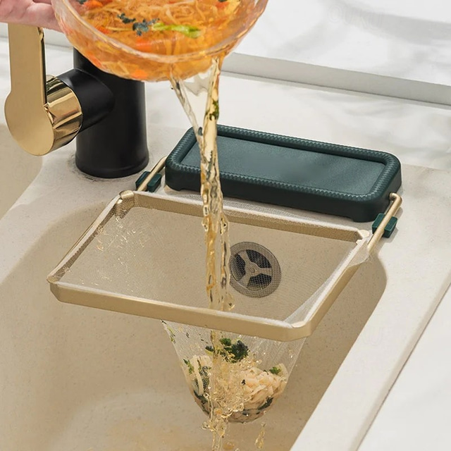  Kitchen Sink Corner Drain Strainer with 50pcs Filter, Food Waste Filter Holder for Sink, Coffee Grounds Catcher, Clog Prevention Mesh Bags
