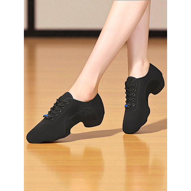  Pantofi sport de dans jazz din plasă neagră pentru femei - pantofi ușori și respirabili, cu șireturi, pentru dans latin profesional, dans de societate și antrenament practic