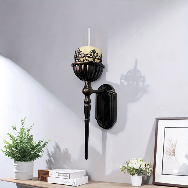  Black Vintage Candlesticks, Black Crown And Scepter Design Wall-Mounted, Perfect Decoration for Living Room, Courtyard, Bedroom, Staircase, Christmas, Halloween, Valentine's Day Gift 1PCS
