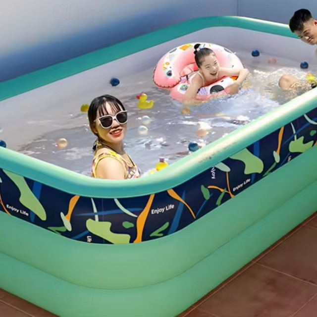  Inflatable Swimming Pools, Rectangular Inflatable Swimming Pool for Kids, Family Blow up Pool, Lounge Inflatable Pool for Backyard Garden Outdoor, Easy to Inflatable