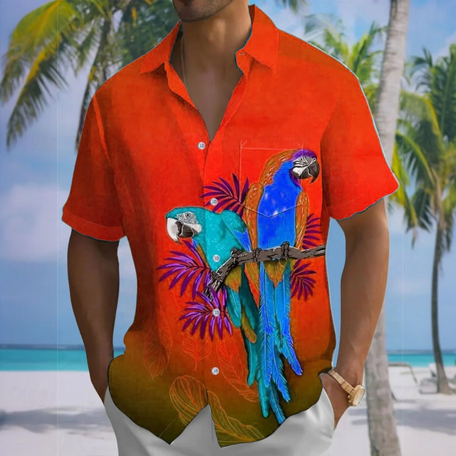  Męskie Zwierzę Papuga Kolor gradientu Koszula hawajska Zapinana na guziki koszula Koszula Aloha Krótki rękaw Hawajskie Święto Stroje plażowe Lato Wiosna Wieczorne Druk 3D koszule z kołnierzykiem