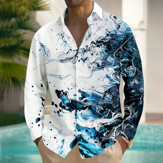  Men's Gradient Marble Abstract Art Shirt Button Up Shirt Long Sleeve Fashion Casual Outdoor Daily Streetwear Spring Fall Turndown 3D Print Linen Like Shirt Blue Purple Green