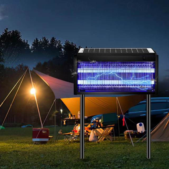  Solcellsdriven insektsfälla utomhus, myggfälla vattentät elektrisk flugfälla uppladdningsbar myggdödarlampa med 15w solpanel, sladdlös flugfälla för bakgård, uteplats, trädgård, husbil, camping