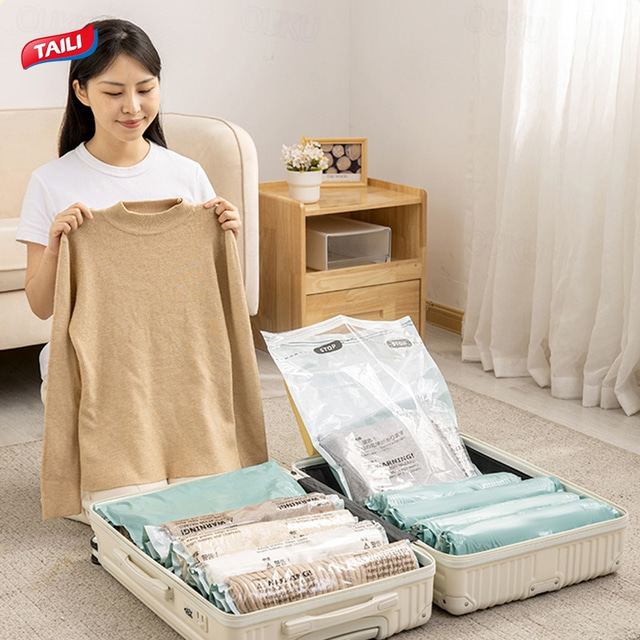  TAILI 12 Travel Compression Bags, Roll Up Space Saver Bags, Hand Roll Packing Storage Bags for Baggage, Suitcase and Cruises, No Pump or Vacuum Needed, Travel Essentials