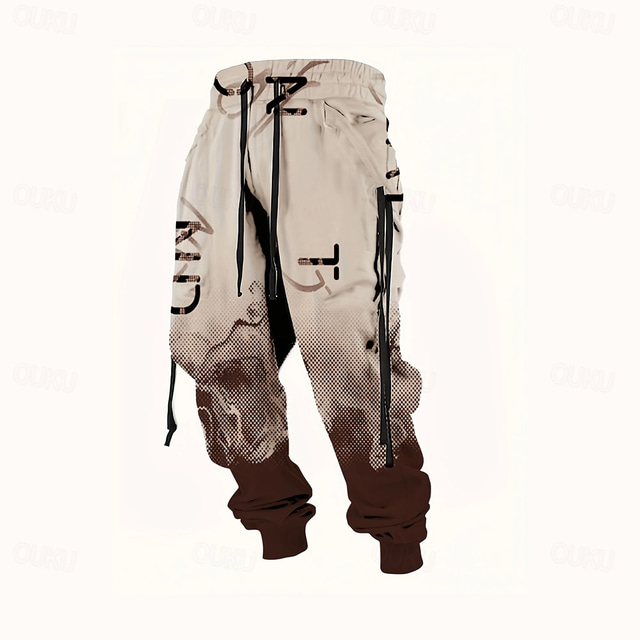  Men's Gradient Color Letter Print Sweatpants Joggers Trousers Mid Waist Drawstring Elastic Waist Casual Jogging Streetwear Workout Athletic Sweatpants with Pockets Spring Fall 3D Print Black Wine