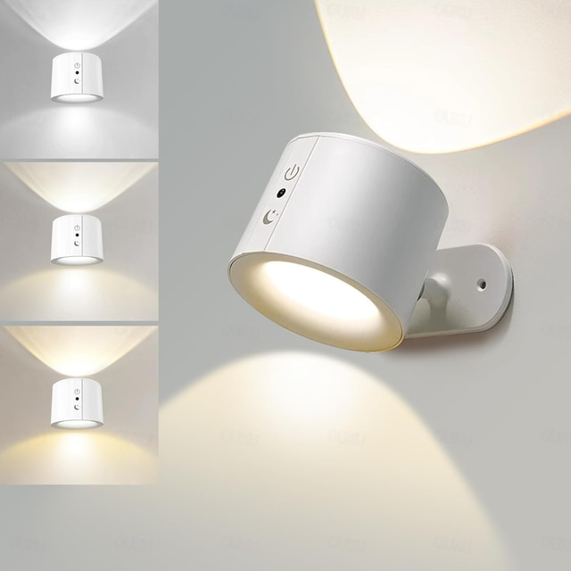  LED mágneses fali lámpa, éjszakai fények, 1 db, 3 színhőmérséklet &Szabályozható, 360 fokban forgatható, vezeték nélküli fali lámpa távirányítóval, hálószobába, olvasáshoz, dolgozószobába,