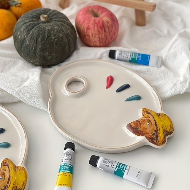  Keramisk Van Gogh-inspirerad konstnärsblandningspalett, mångsidig dekorativ rekvisita för målning och uppvisning av sminkmaterial, bäst till jul, perfekt till Thanksgiving