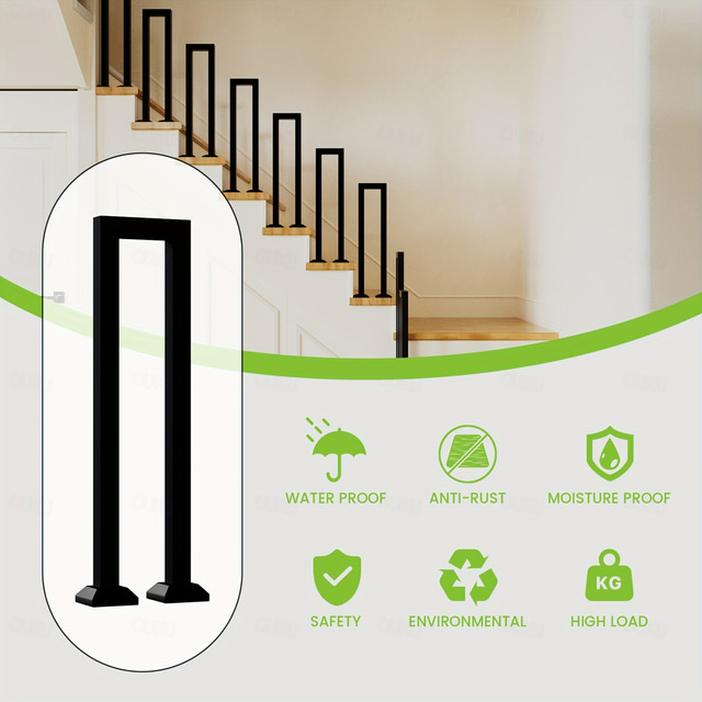  Multiple Sizes Available Non-Slip Powder-Coated Steel Vintage Black U-Shaped Stair Handrail for Indoor/Outdoor Use