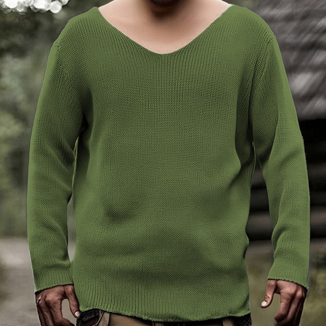  Men's Pullover Sweater Jumper Casual Sweater Knit Sweater Ribbed Crochet Knit Tunic Knitted Plain V Neck Fashion Casual Vacation Daily Wear Clothing Apparel Fall Winter Black Blue S M L