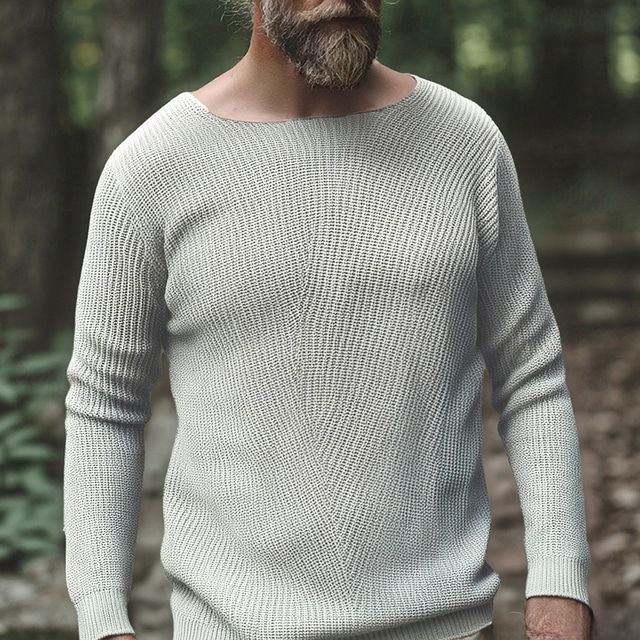  Men's Pullover Sweater Jumper Casual Sweater Knit Sweater Ribbed Knit Tunic Knitted Plain Scoop Neck Fashion Casual Vacation Daily Wear Clothing Apparel Fall Winter Black White S M L