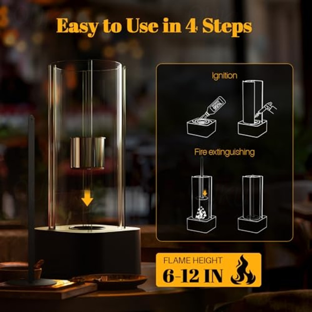  Table Top Firepit, Portable Tabletop Fireplace with 2 Combustion Chambers, Ethanol Tabletop Fire Pit for Indoor & Outdoor Home Decor Patio Balcony Parties Events