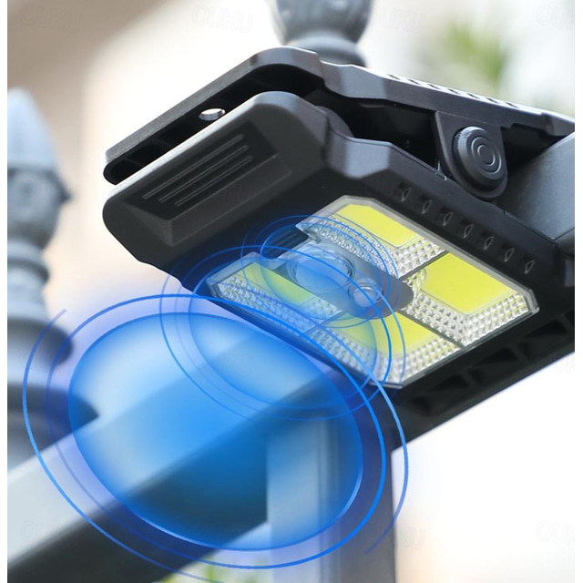  Luz solar con clip para exteriores con sensor de movimiento, luces solares con clip para exteriores, impermeables, luz de seguridad de 3 modos, iluminación de emergencia portátil para jardín, puerta,