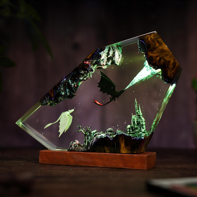  Dragon Epoxy Night Light, 3D Dragon Table lamp, Handmade Resin lamp, Home Decor, Gift for him, Father, Birthday Gift, Unique Gift