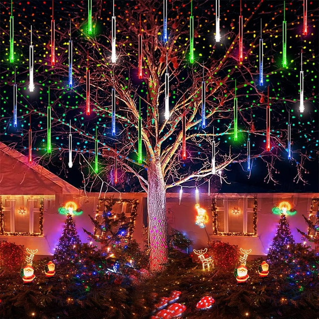  8-Rør Meteor Dusj Lys Falling Rain Lights Lys 50 cm 240 LED Lysende Regndråpe Ikonisk Lyskede Utendørs Patio Hage Trær Halloween Dekorasjon Høytid Bryllup