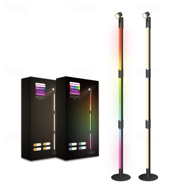  Lampă de podea de colț RGB, lampă de podea LED cu sincronizare muzicală și 16 milioane de culori DIY, aplicație &Telecomandă, lampă de colț inteligentă modernă care își schimbă culoarea pentru