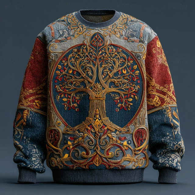  Men's Viking Tree Of Life Pullover Sweater Jumper Knitwear Crewneck Retro Vintage Casual Vacation Street Daily 3D Print Knitting Keep Warm Long Sleeve Fall Winter Blue 1 Blue 2# Blue
