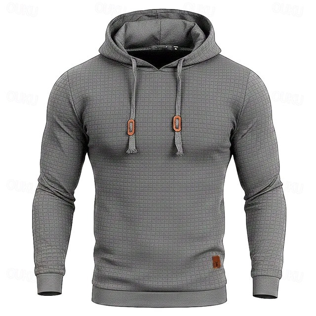  Homens Moletom Moletons Waffle Preto Branco Caqui Cinzento Claro Cinzento Escuro Côr Sólida Estriado Textura Textura de malha Desportos e Ar livre Casual Poliéster Legal Inverno Roupa Moletons