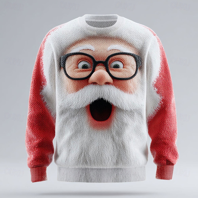 Ugly Christmas Sweater Men's Cartoon Santa Claus Print Pullover Sweater Jumper Knitwear Crewneck Casual Vacation Daily Knitting Keep Warm Long Sleeve Spring Fall Winter Red -1 Red -2 Green