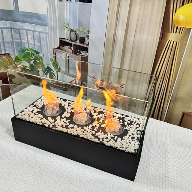  ガラス製の大型卓上暖炉、ポータブルファイヤーボウルポット、クリーンな燃焼のバイオエタノール、屋内屋外パティオパーティー用の換気不要の暖炉