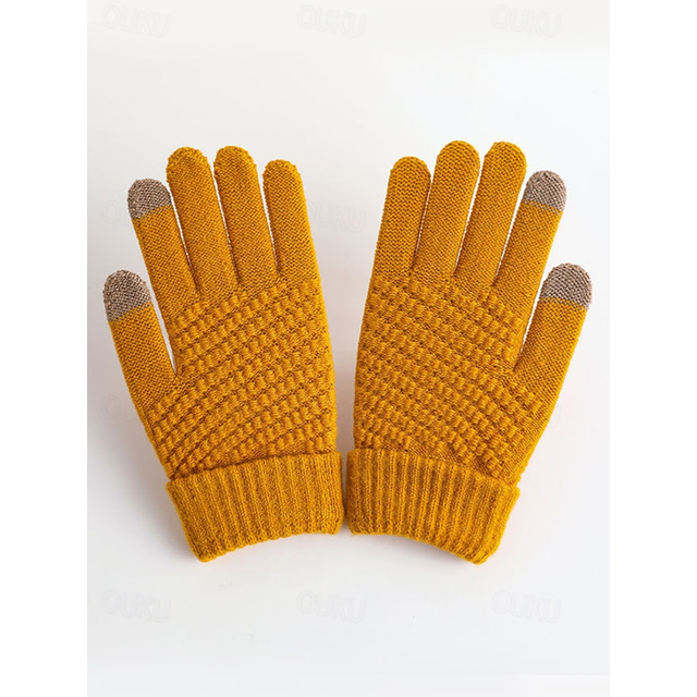  Women's Winter Thermal Touchscreen Gloves, Fleece-Lined Knit Warm Gloves for Christmas, Cold Weather Outdoor Wear & Holiday Gifts