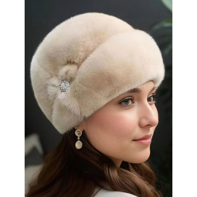  Women's Faux Fur Christmas Hat with Gem Flower Detail, Soft Plush Design in Multiple Colors for Winter Holidays