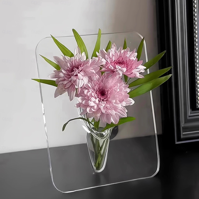  akrylvas med po-ram - modern blomvas för heminredning, skrivbordsväxthållare, julbordsdekoration
