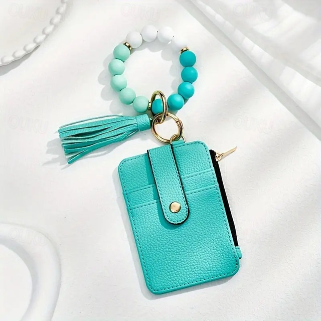  Wristlet Keychain Bracelet Wallet Silicone Bead Keychain Silicone Bead Bracelet KeychainWallet Elastic Keyring Bangle
