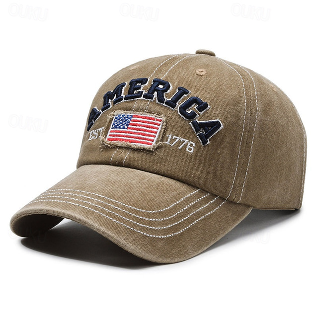  Casquette unisexe à l'effigie du drapeau américain (est 1776), modèle trucker ajustable en coton brodé du drapeau américain.