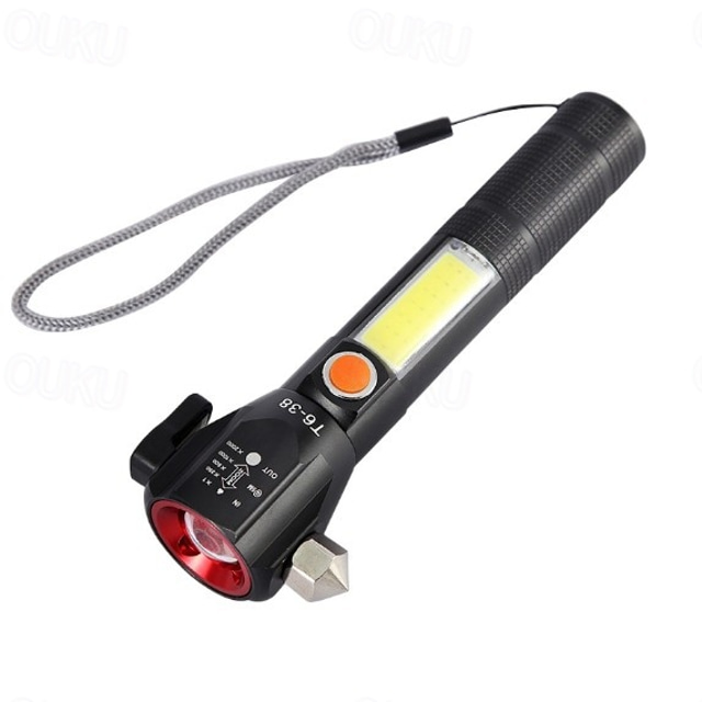  Car Window Breaker Seatbelt Cutter with LED Flashlight, Rechargeable Emergency Hammer, Glass Breaker Tool, Strobe SOS Beacon