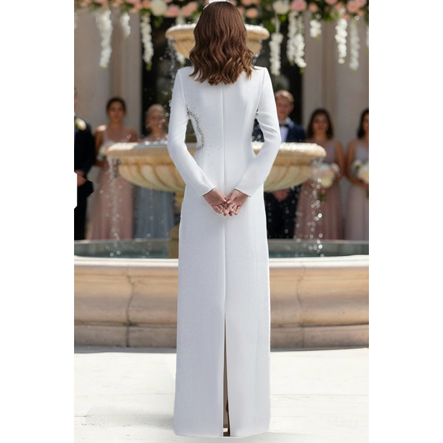 white suit evening dress Glossy White Evening Dress