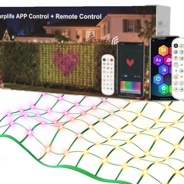  Outdoor-Netzbeleuchtung mit RGB- und DIY-Funktionen, smarte Netzbeleuchtung mit 64 Modi für die Terrassendekoration im Buschland, wasserdicht für den Außenbereich