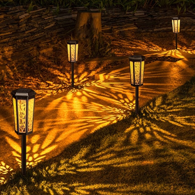  Op zonne-energie werkende padverlichting voor buiten, koel wit &RGB-verlichting met schemeringssensor, waterdicht, geschikt voor tuin, terras, pad, erf, looppad, oprit, 2 standen