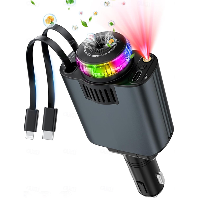  Ανασυρόμενος φορτιστής αυτοκινήτου USB C γρήγορη φόρτιση 120w, αξεσουάρ αυτοκινήτου προσαρμογέας αναπτήρα τσιγάρου με αστέρια φως αρωματοθεραπείας, απαραίτητα δώρα φορτιστή αυτοκινήτου για ταξιδιώτες, άνδρες, γυναίκες
