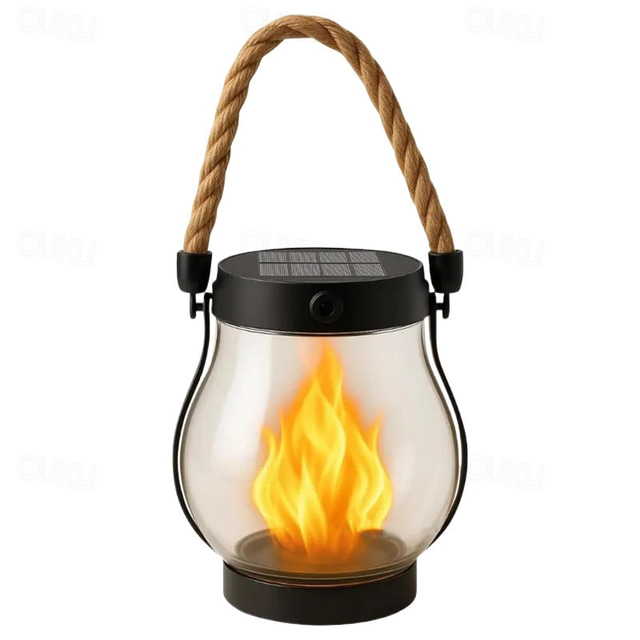  Lanternes solaires à effet flamme, guirlandes lumineuses extérieures étanches IP65, 2 modes d'éclairage, double alimentation USB/solaire, allumage/extinction automatique, idéales pour le jardin, la