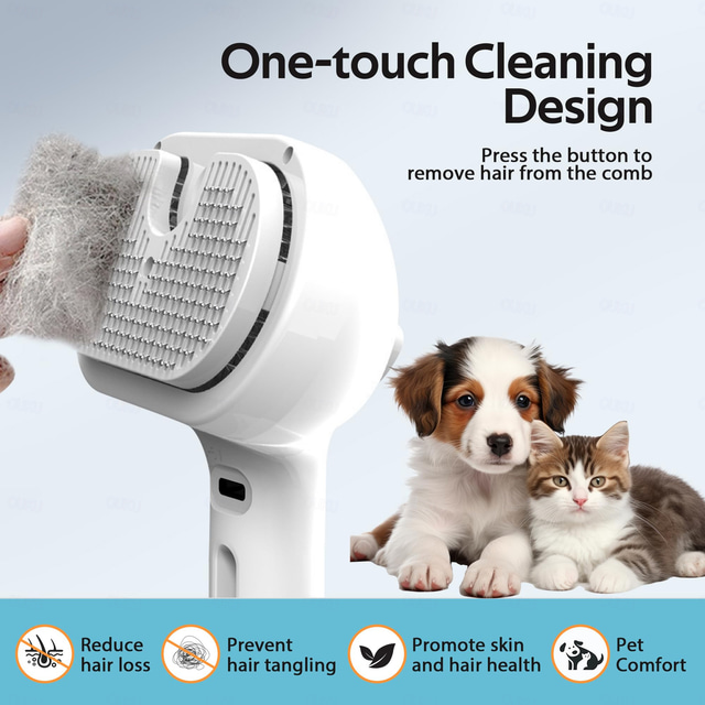  Escova de higiene para animais de estimação com spray eletrônico - ferramenta suave para remoção de pelos em gatos. &Escova a vapor para cães, reduz a queda de pelos, cerdas macias, promove uma